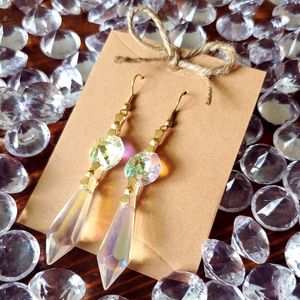 Iridescent Rainbow Crystal Prism Earrings (Gold)